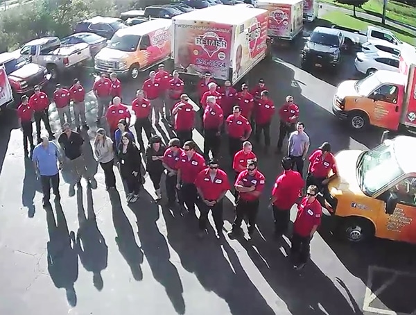 This aerial shot shows the size of the Reimer team, and how our technicians and plumbers are ready to help you.