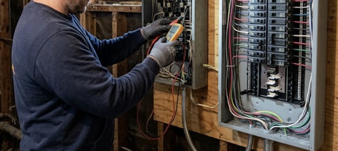 Electrician upgrading a residential breaker panel.